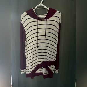 7th Ray Burgundy and White Striped Hoodie